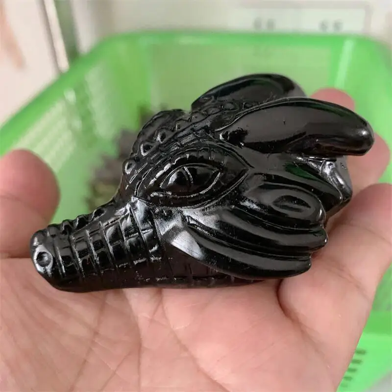 1PC Natural Crystal Obsidian Polished Dragon Head Skulls Hand Carving Craft Healing Ornament Reiki Home Dcoration