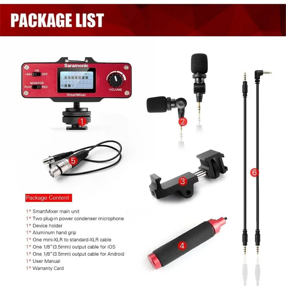 NEW Saramonic SmartMixer Handheld Recording Stereo Microphone with Handle Grip for iPhone X 8 8 Plus 7 7 Plus 6 Android Smartpho view 4