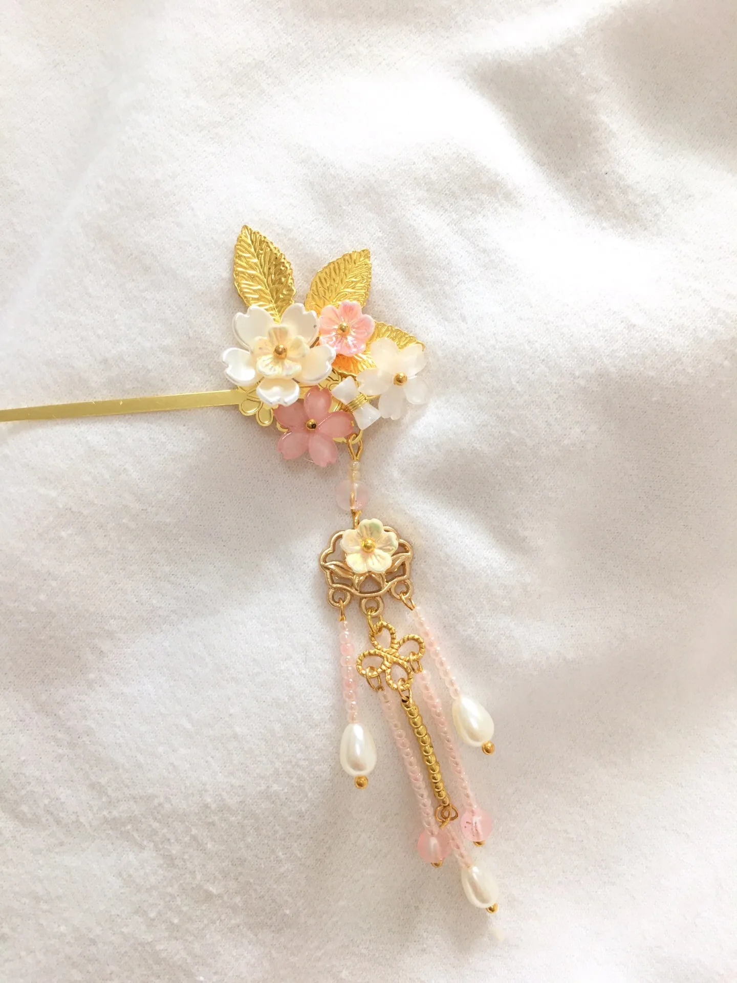 Pink BJD Ancient Style Headdress, Sweet Fringed Hairpins Tiara Set