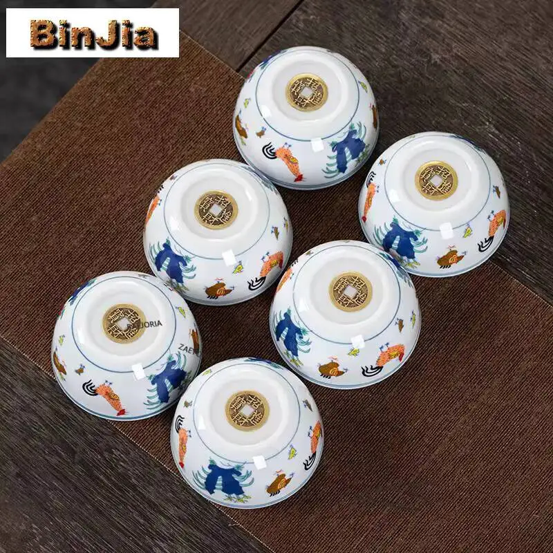 55/115ML Handmade Copper Coin Chicken Crock Cup Personal Meditation Cup Travel Tea Bowl Master Cup Chinese Tea Set Accessories