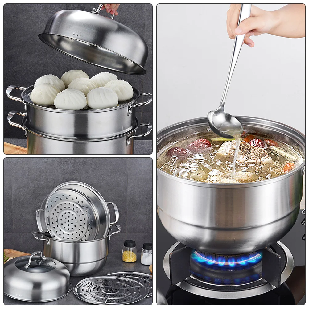 

1 шт., кастрюля для пароварки из нержавеющей стали, 28 см, трехслойная пароварка для супа, высокая купольная крышка для индукционной газовой плиты, кухонные аксессуары