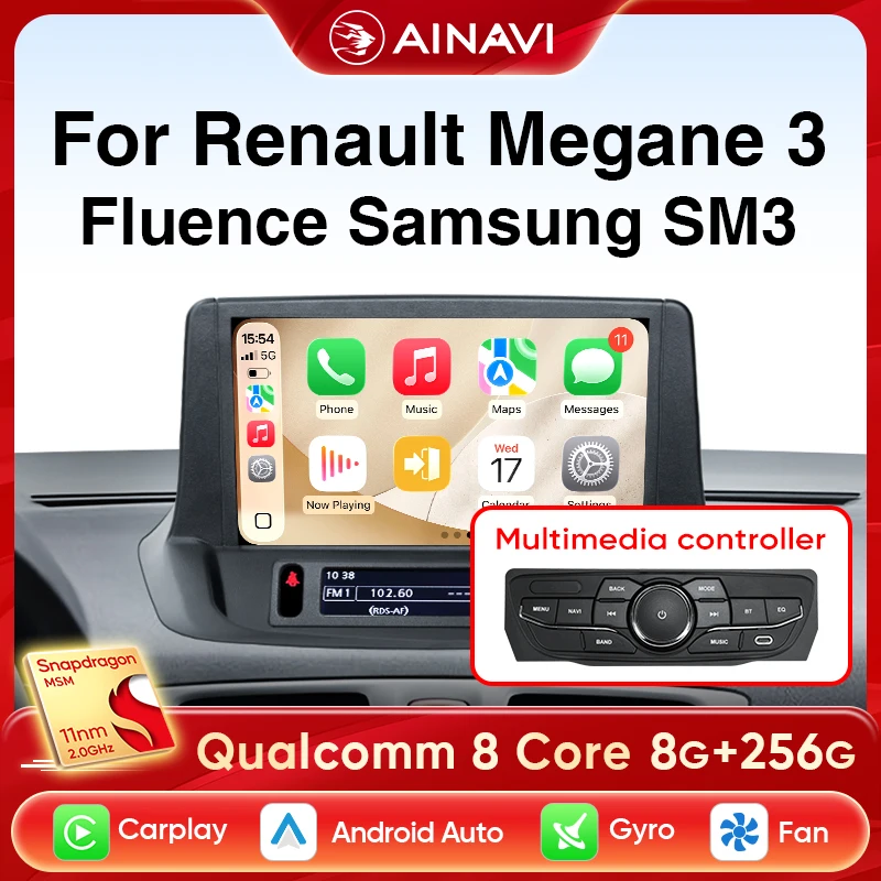 Autoradio Ainavi per Renault Megane 3 Android Auto Fluence Carplay Samsung SM3 2009 2010 2011 2012 2013 2014 Lettore Multimediale per Auto 4G Wifi BT 5.0 Navigazione GPS Schermo Touch HD IPS
