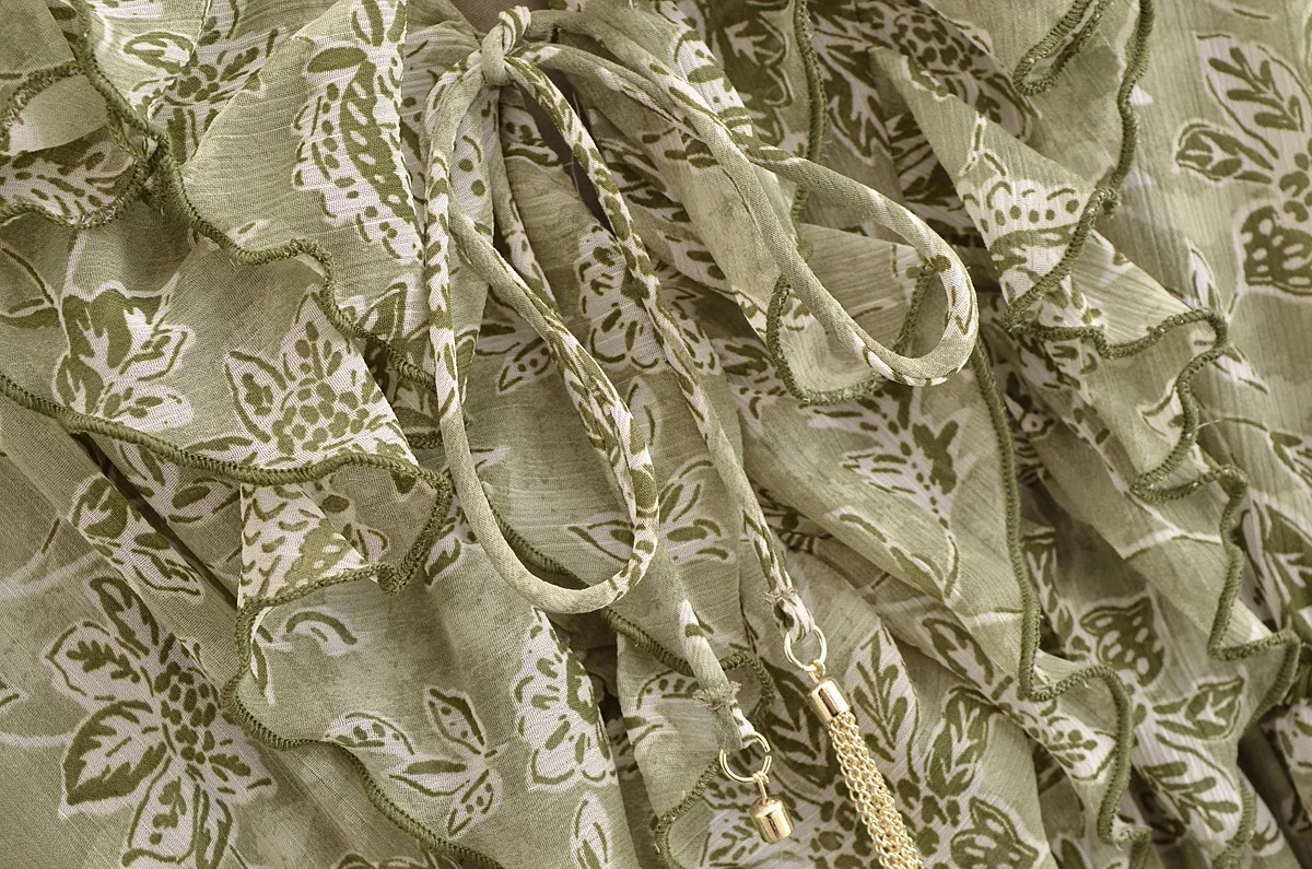 Primavera novas roupas femininas estilo europeu e americano cinto em camadas decoração vestido de manga comprida