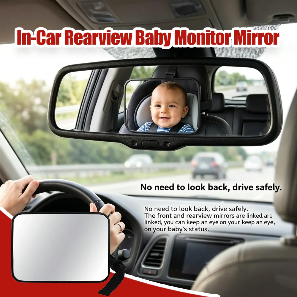 Miroir de voiture pour bébé orienté vers l'arrière, observation de sécurité du siège arrière pour nourrisson, vision large et claire, incassable, installation facile, stable