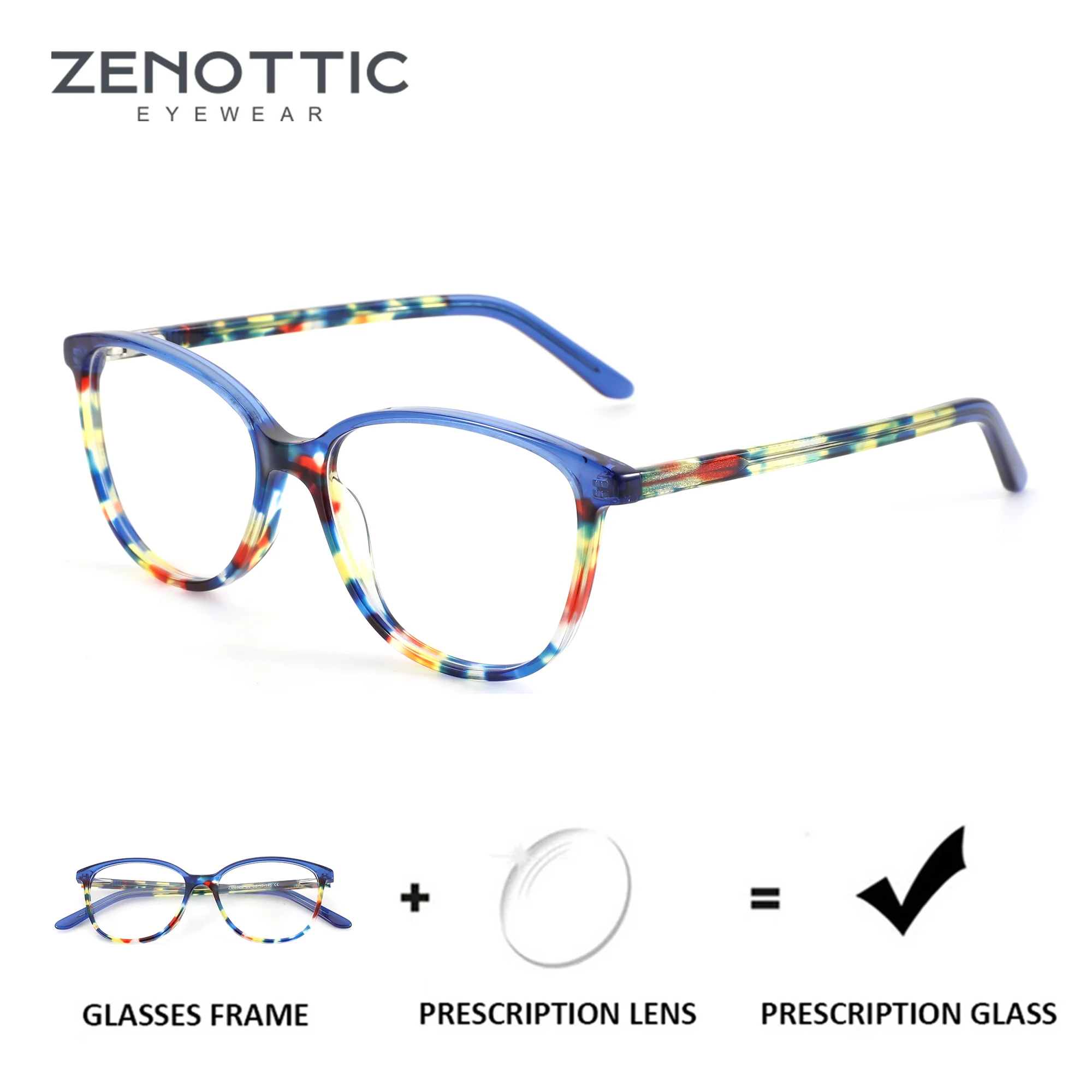 ZENOTTIC (XS Size) Modish Acetate Square Prescription Glasses For Women Progressive Multifocal Optical Lenses With Recipe