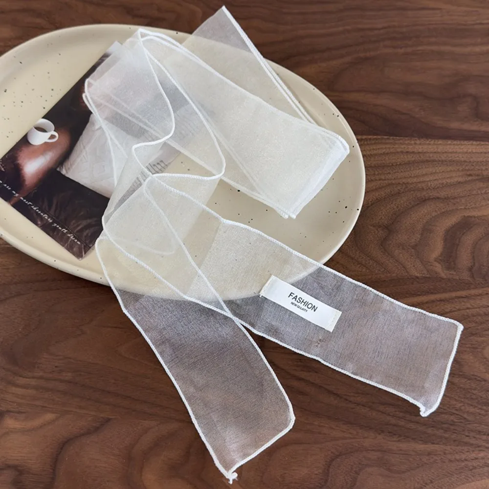 장식적인 단색 실크 스카프 Y2K 얇은 Organza Headscarf 리본 머리띠 해변