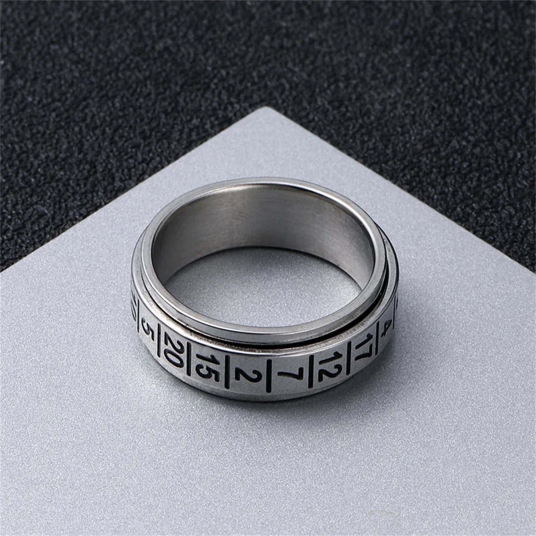 Fashion Punk Titanium Steel Ring Rotatable Digital Men And Women Stainless Steel Arabic Digital Ring Anti Stress Anxiety Jewelry