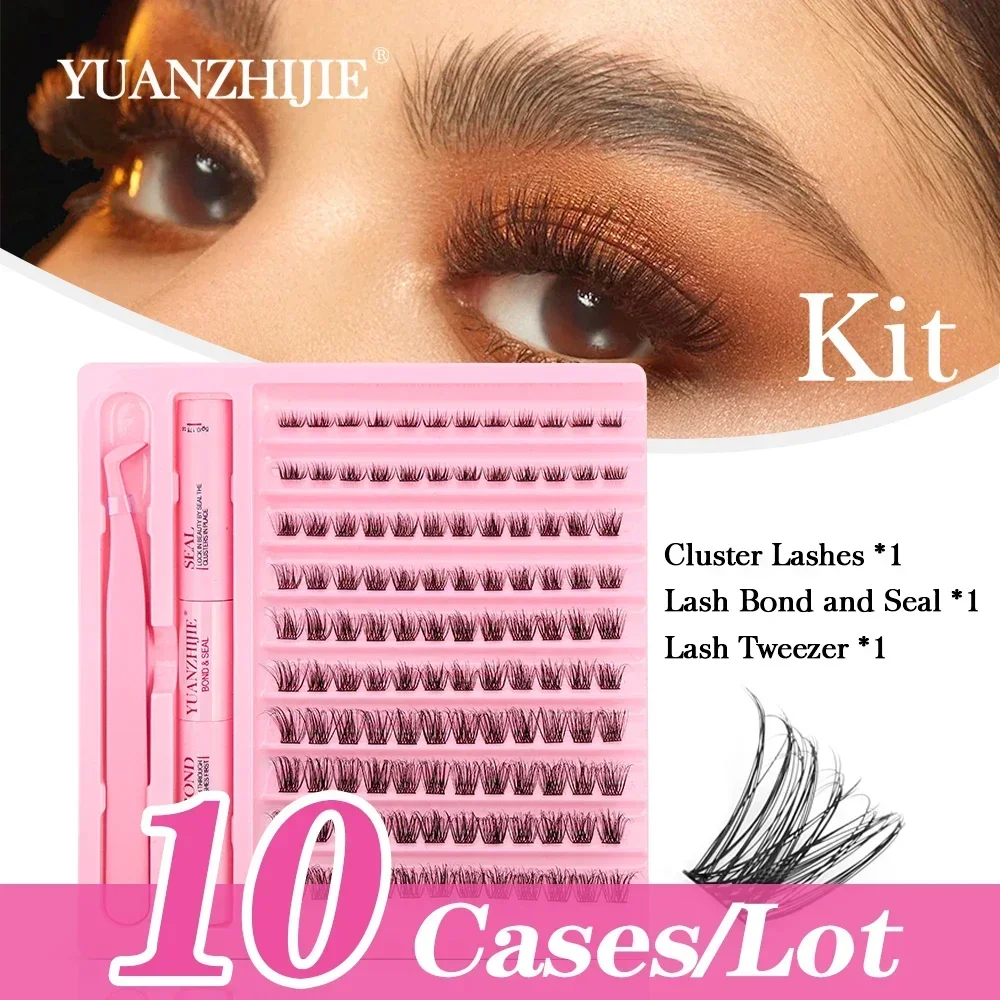 

New YUANZHIJIE 10cases/lot Multi Styles Lash Extension Kit Waterproof Lash Glue and Tweezers Makeup for Women Easy to Grafting