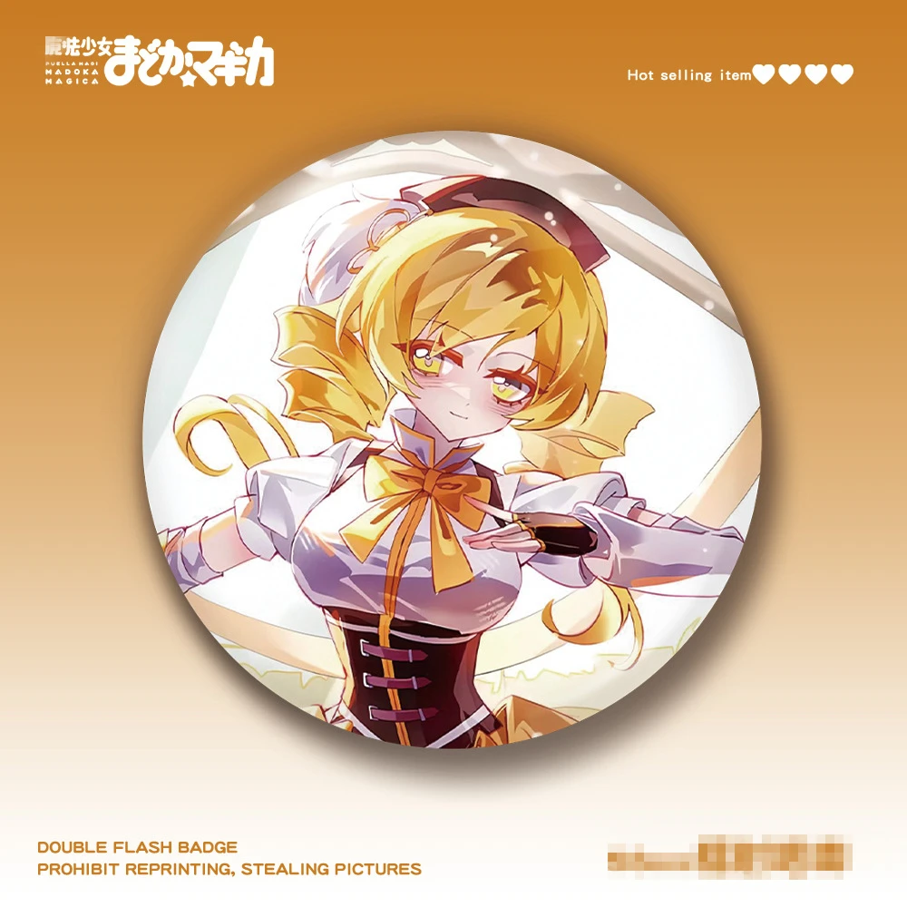 58 มม.อะนิเมะ Puella Magi Madoka Magica Tomoe Mami Miki Sayaka Sakura Kyouko คอสเพลย์เครื่องแต่งกาย Badge Pin SPTE Tinplate เข็มกลัด Prop