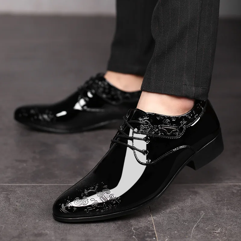 Shoes for Male Wedding Party Office Oxfords Casual Business Shoe for Men Dress Shoe Lace Up Formal Black PU Leather Brogue 39-48