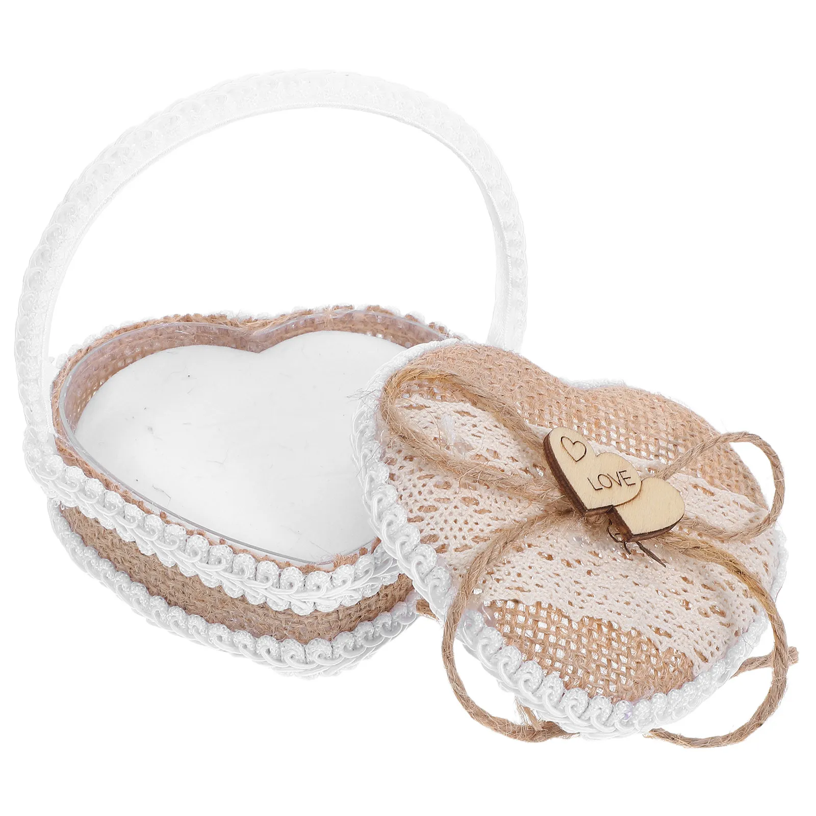 

Rustic Handmade Jute Wedding Ring Box Flower Girl Bearer Ring Holder Box Wedding Pillow for Ceremony Decorative