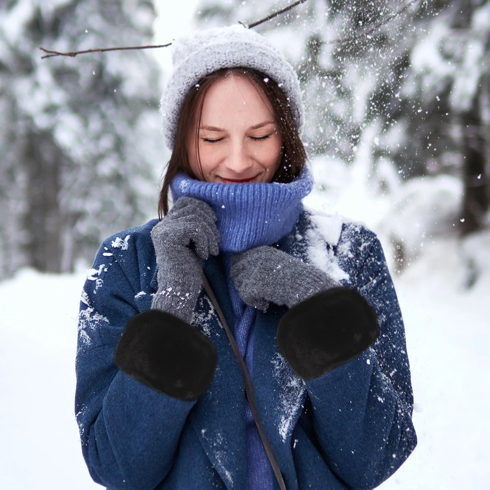 

1 пара черных мягких теплых нарукавников из искусственного меха, зимние манжеты для рук для женщин, аксессуары для вечеринок, косплея и активного отдыха