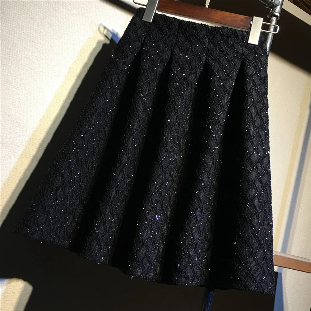 High Waist A-Line Skirt For Women Spring Autumn Lady's Black Sequin Mini Skirt Office Lady Fashionable Umbrella Skirt