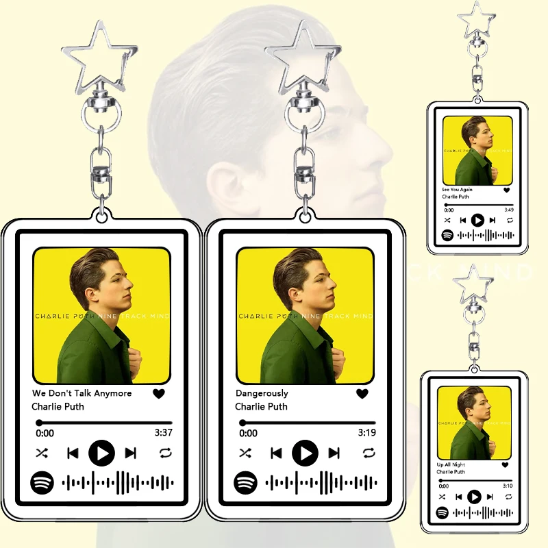 

Fashion Popular Male Singer Nine Track Mind Album Acrylic Keychain Charm We Don't Talk Anymore See You Again Pendant Fans Gift