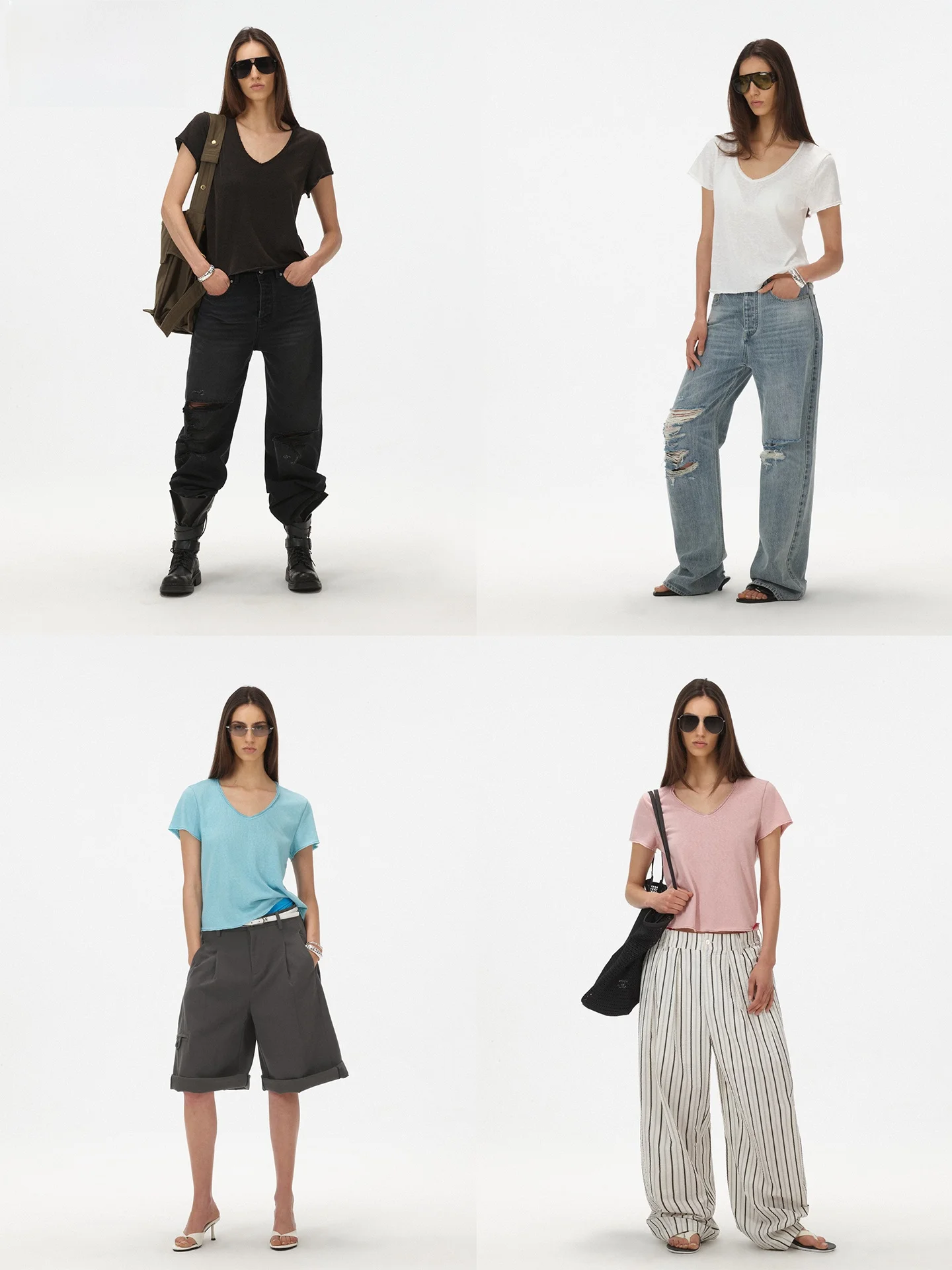 

Футболка Acense Studio V-ne Cuffed ort Sve из смесового шелка свободного кроя, удобный дышащий летний топ для женщин