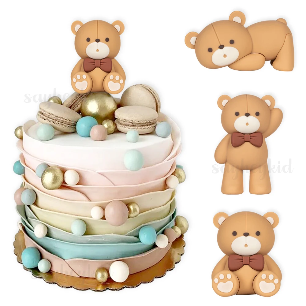 5-9cm Teddy Bear Cake Topper Decorations Baby Shower Bear for Boy Girl Birthday Gender Reveals Cake Party Decor Supplies