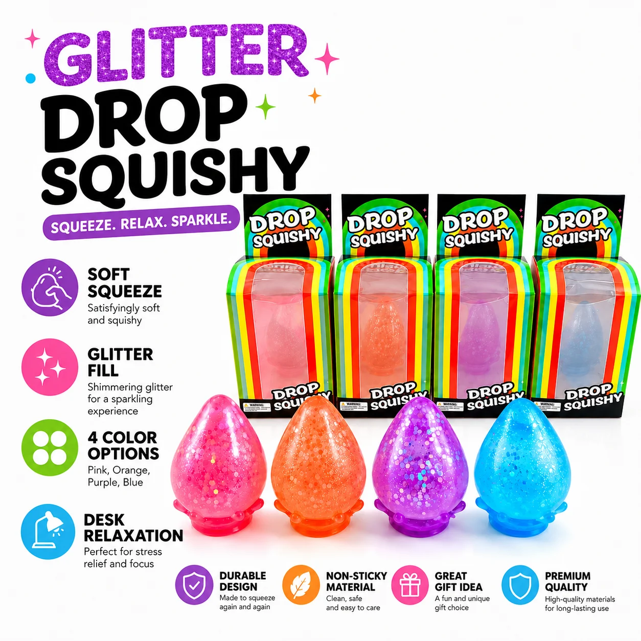 

Needoh dreamy drop-shaped toy, slow rebound, transparent soft silicone sensory decompression toy to relieve stress