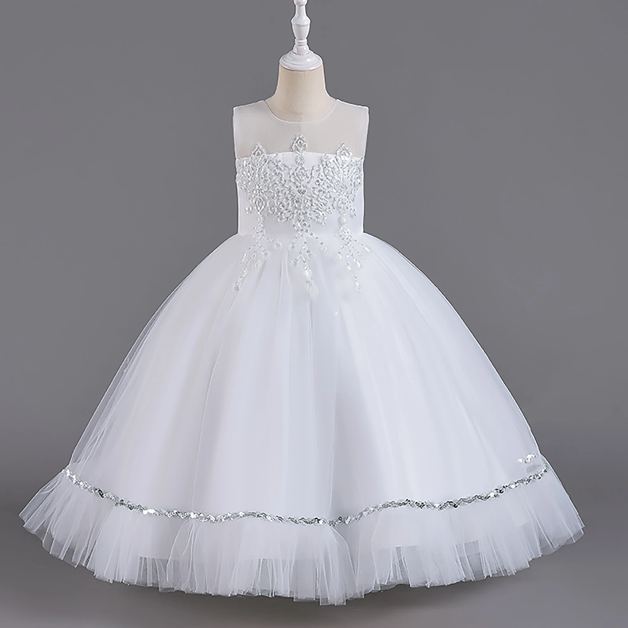 

Girls' Wedding Flower Child's White Puffy Gauze Long Skirt Bowknot Dresses