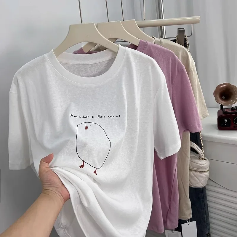 Breathable Comfortable Women Summer Thin Simple Cute Print Casual F Sve Top Vintage Summer Streetwear Graphic T Shirts Y2K Top