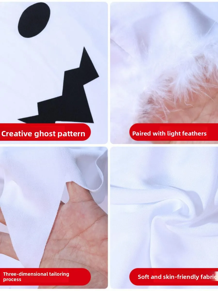 

New loween Children's Cosplay Ghost Dr White Hooded Costume Clothing Polyester Material Ethnic Stage Costume Ladies