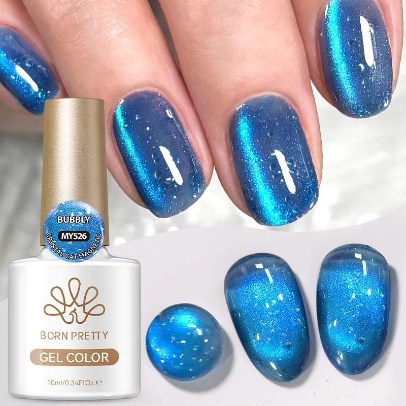 BORN PRETTY Blue Bubbly Crystal 10ml  Cat Magnetic Gel Polish Sliver Sparking Glitter Ultra Shine Soak Off UV Nail Art Design