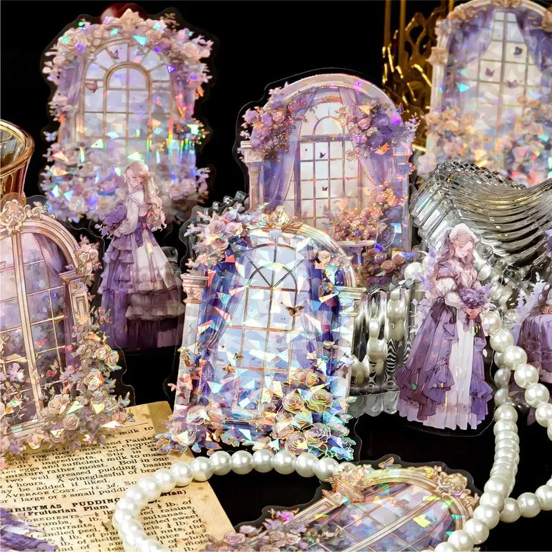 20 Sheets Shell Shimmer Holographic PET Stickers, Gorgeous Palace Themed Shiny Stickers for Journal Scrapbook
