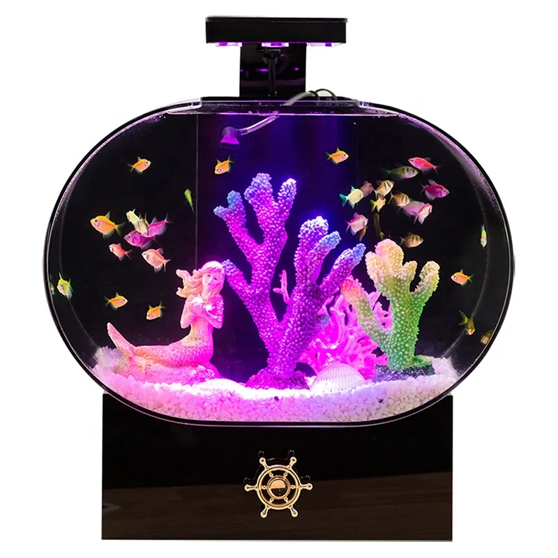Custom Style LED Lighting Optical Explosion-Proof Acrylic Fish Tank Transparent Ornamental Aquarium Tank Made of Durable Plastic