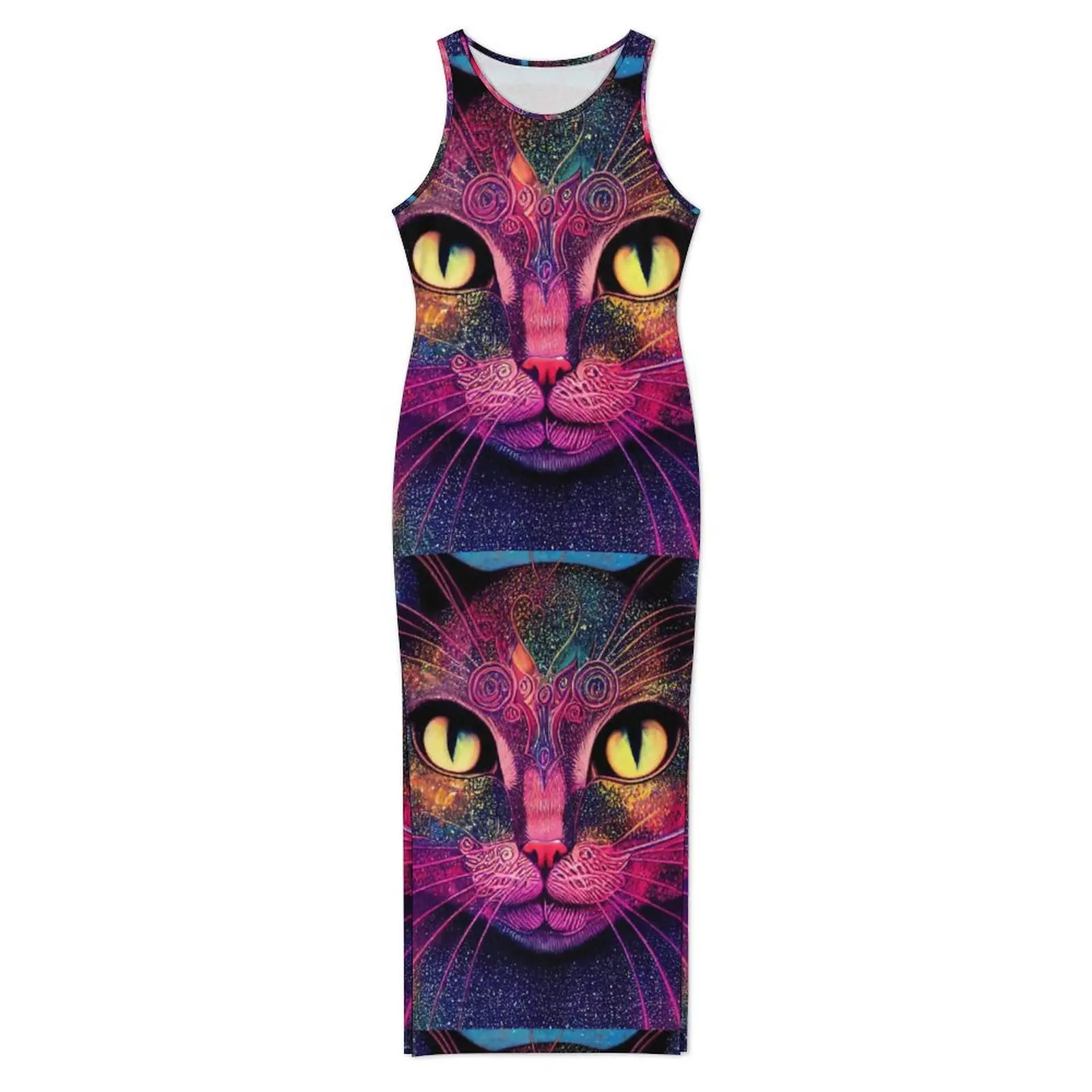 Women Bodycon Dress Slim Sexy Magic Cats Maxi Dresses Holiday Animal Print Sleeveless Aesthetic Custom Dress Large Size