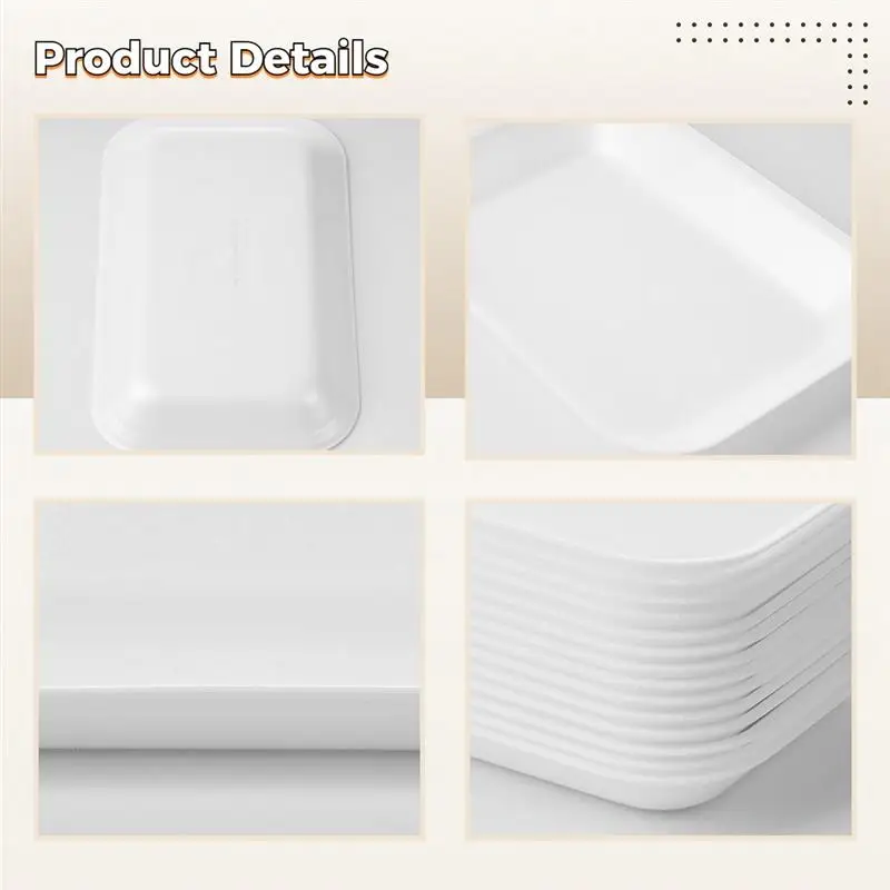 60Pcs Crafts Foam Trays White Foam Disposable Poultry Meat Fruit Trays BBQ Grill Roast Food Plates Rectangle DIY Craft Trays