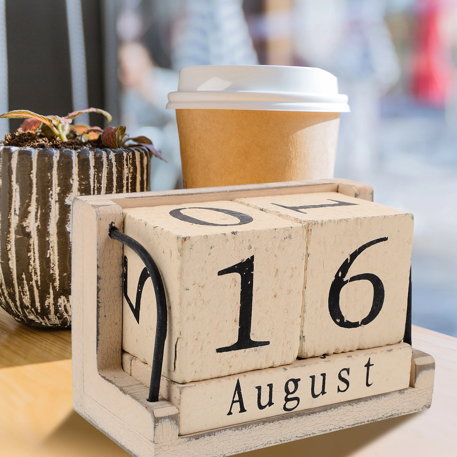 

Многоразовые деревянные календарные блоки с вращающимся дисплеем даты для офиса, дома, декора стен, бежевый ретро-стиль, настольный календарь-поделка