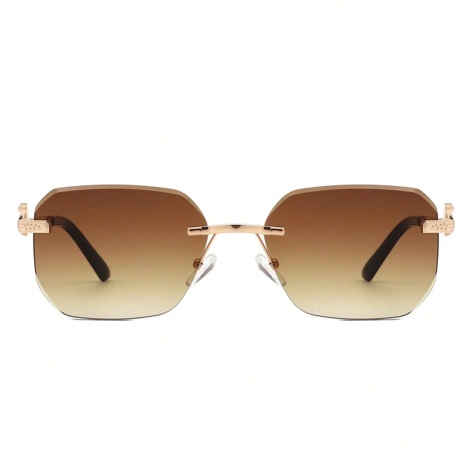 

Солнцезащитные очки без оправы, изогнутой прямоугольной формы, с градиентными коричневыми линзами для женщин и мужчин, в стиле Y2K, ретро, геометрические.