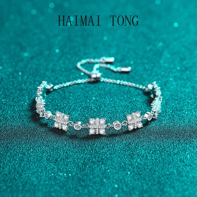 

HAIMAITONG Women's Bracelet Moissanite push-pull adjustable hand accessory pt950 Platinum Commemorative gift