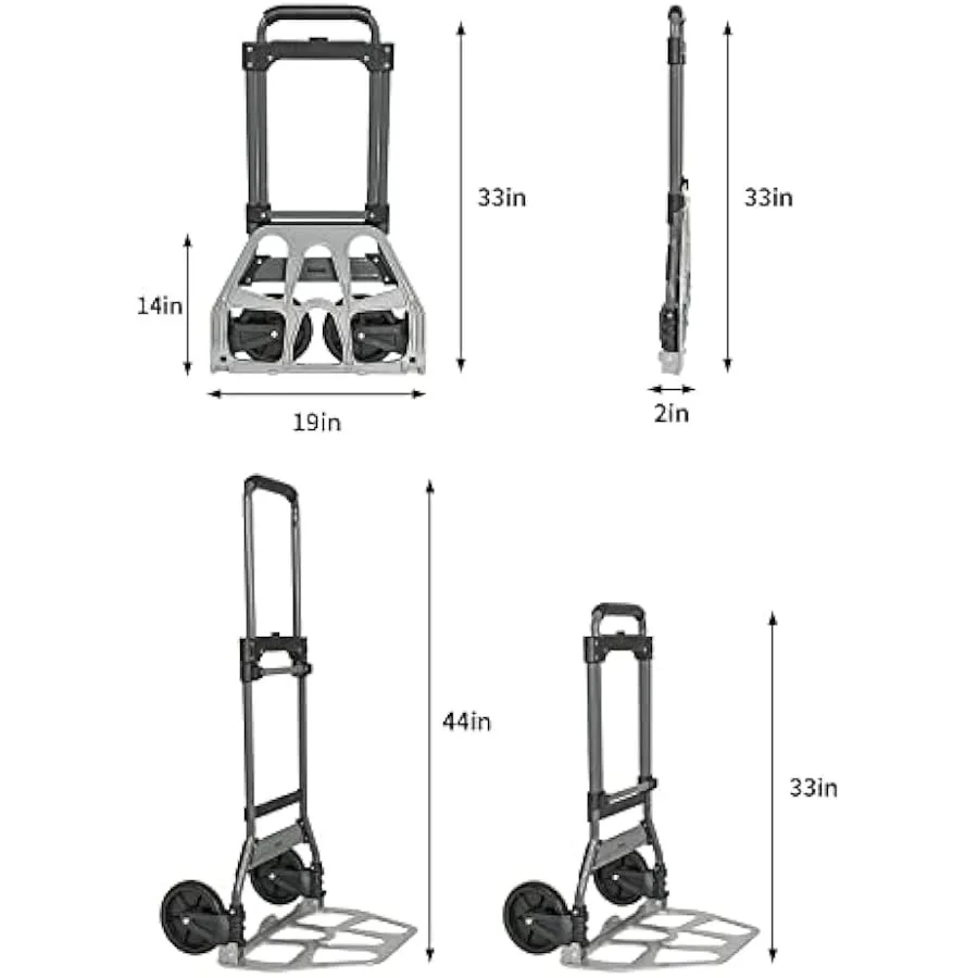 Folding Hand Truck and Dolly 264 Lb Capacity Heavy-Duty Luggage Trolley Cart with Telescoping Handle and PP+EVA Wheels