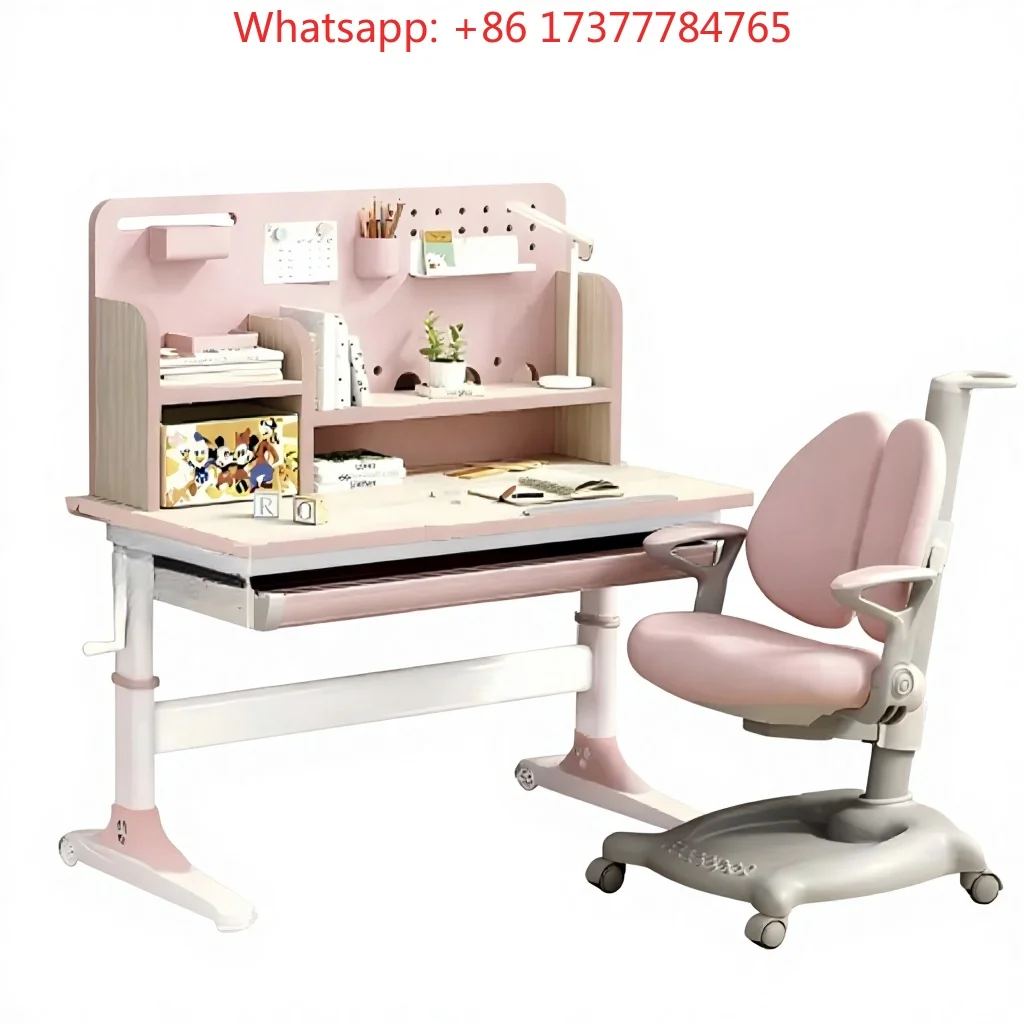 Modern Primary School Student Desk and Bookshelf Set with Storage Drawer Adjustable Height Wood for Bedroom and Hotel Use
