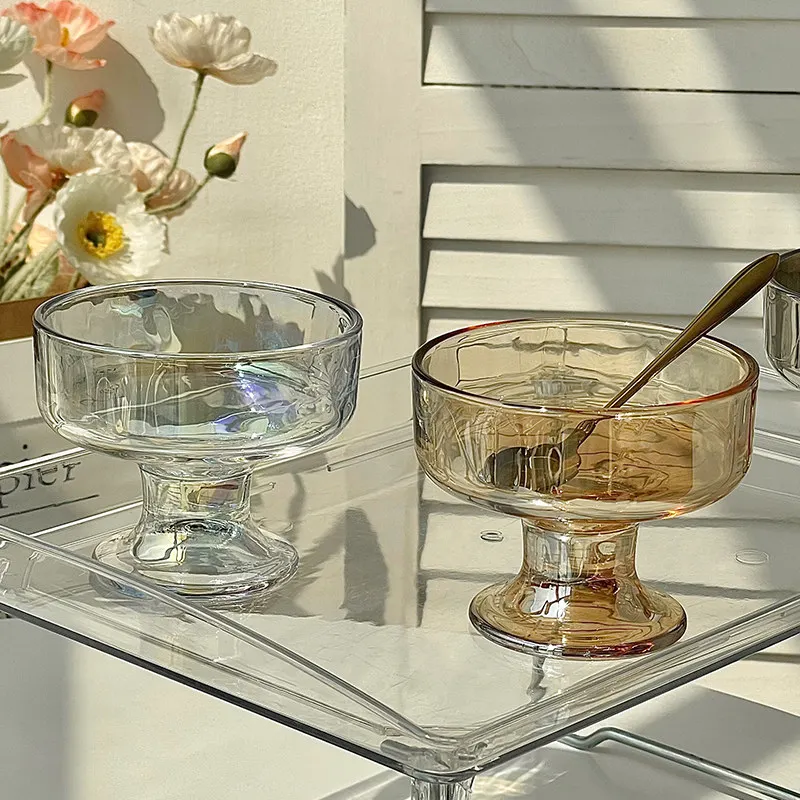1pcs Ins Style Dessert Bowl High Aesthetic Glass High Footed Cup Home Ice Cream Ice Cream Pudding Fruit Bowl Yogurt Cup