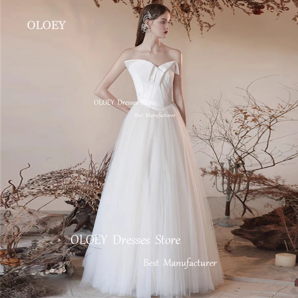 

OLOEY Elegant Simple Strapless Wedding Dresses Photoshoot Sweetheart Pleated Satin Bridal Gowns Floor Length A-Line Custom Made