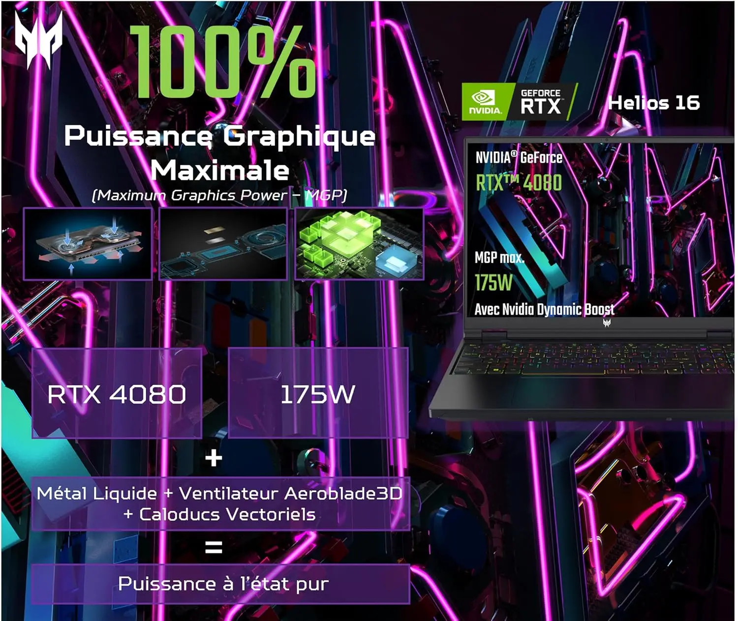 Acer Predator Helios 16 Ordinateur Portable Gaming 16" IPS 240 Hz, Intel  i9-13900HX, RAM 32G, 2T SSD,  RTX 4060, Windows 11