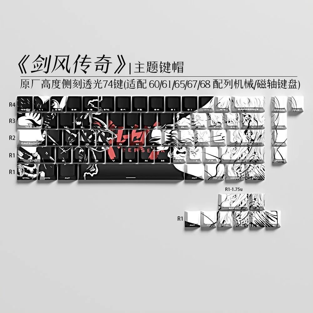 98 Klawiszy Berserk Keycaps Anime Zestaw Nakładek na Klawisze Cherry PBT Grawerowane Boczne Transparentne 98 Klawiszy do Klawiatury Mechanicznej 61/65/68 — zdjęcie produktu 6