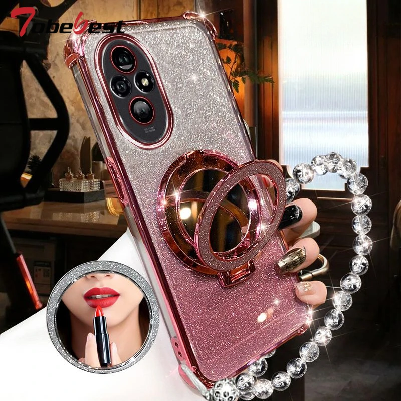 Shockproof GLITTER Plating Crystal Bracelet Magsafe Phone Holder Case For Huawei Honor 200 100 90 80 70 60 Pro Cover image 2