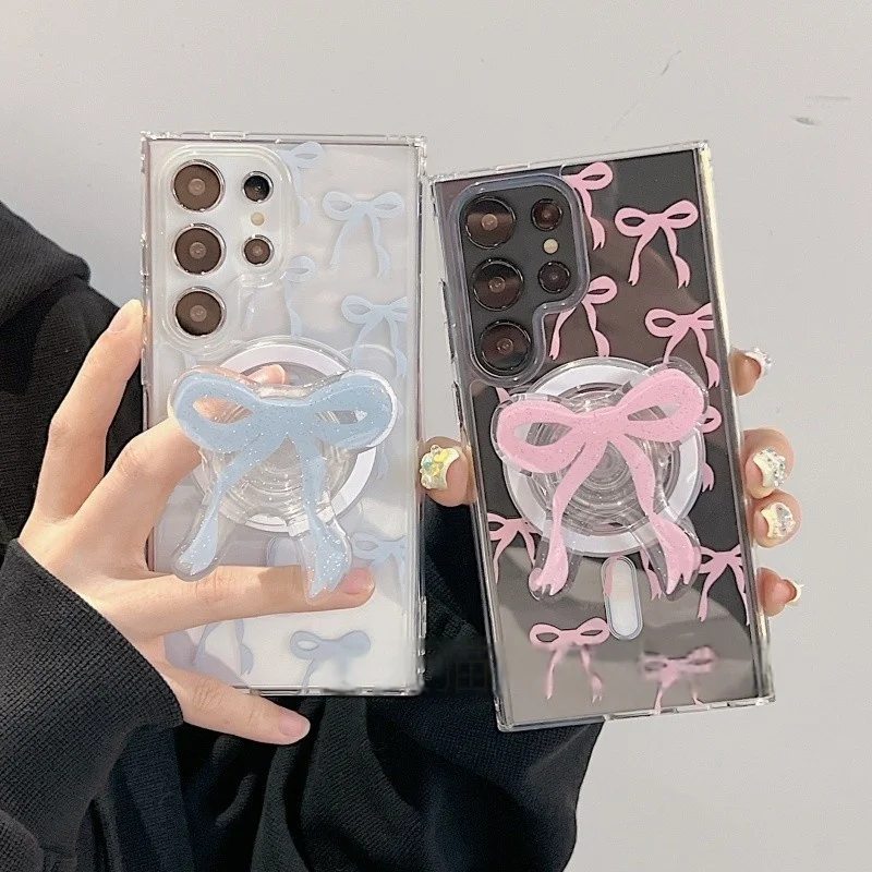 

Милый розовый, синий бантик для Magsafe, магнитный держатель для телефона Griptok Grip Tok, подставка для iPhone, складной чехол для беспроводной зарядки, кольцо