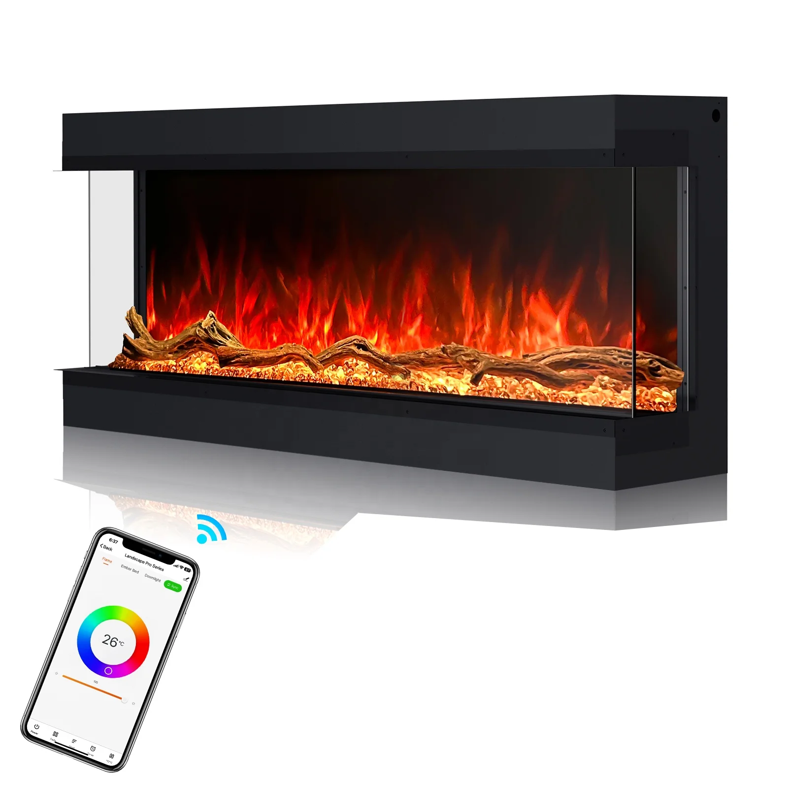 30/40/50/60/70/80/90 Inch Modern High-end Electric Fireplaces RGB 8 Colors 3 Sided View Flames Living Room Decorating Fireplace