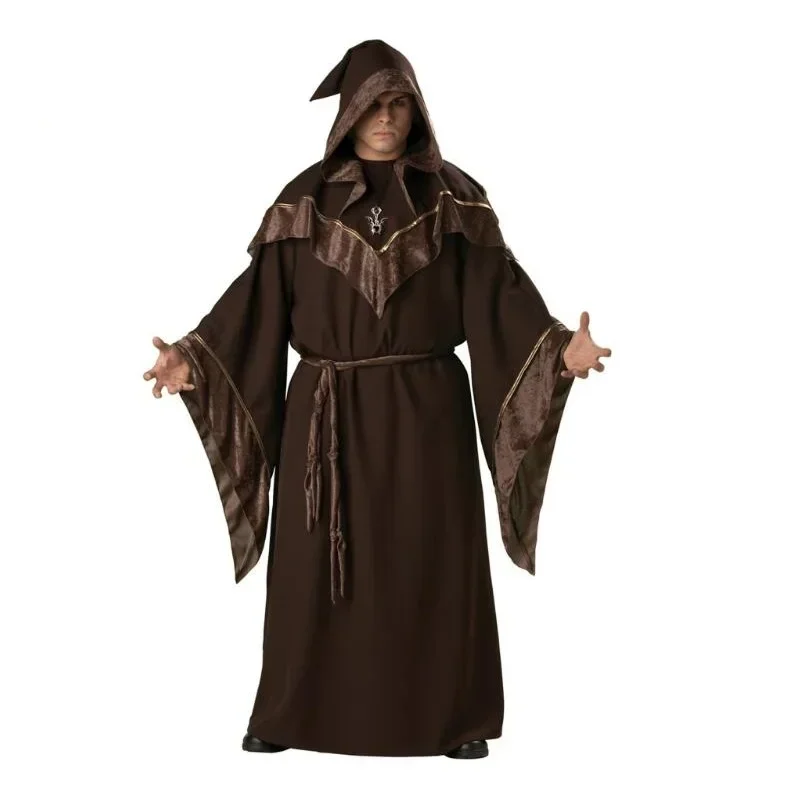 Uomo religioso Padrino Mago Costume Goethe Vestaglie Vestiti Cosplay Halloween Mago abbigliamento vampiro Mantello della Morte