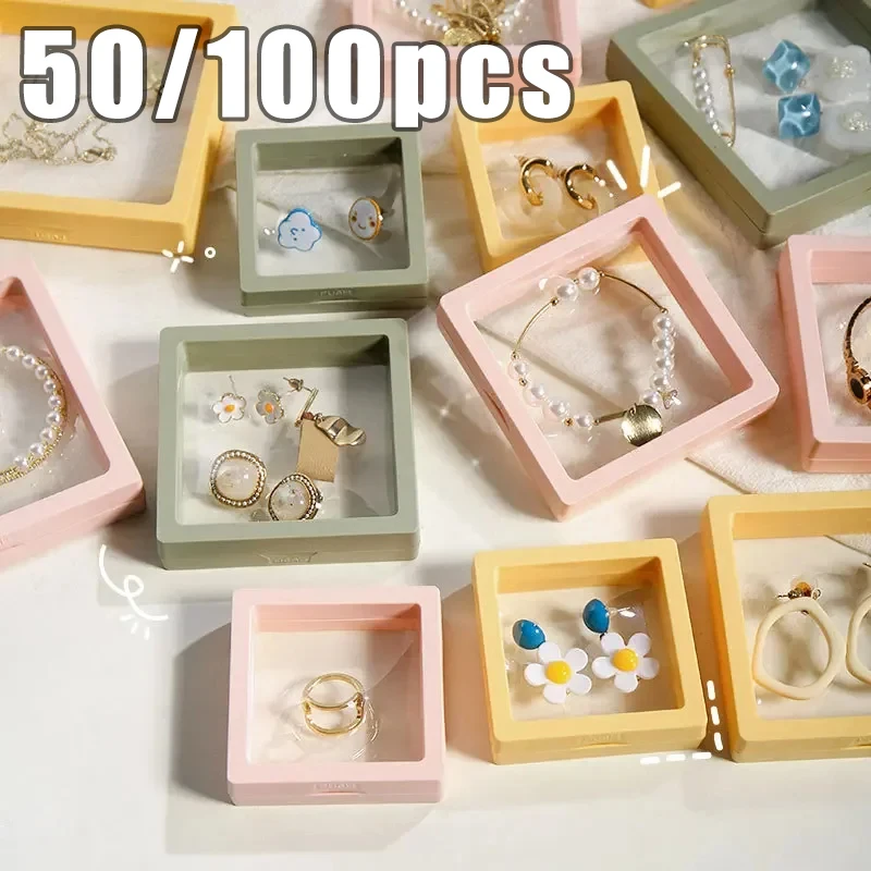 

100PS Transparent Film Jewelry Packing Box Suspended Ring Earring Display Stand Holder Coin Collection Storage PET Membrane Case