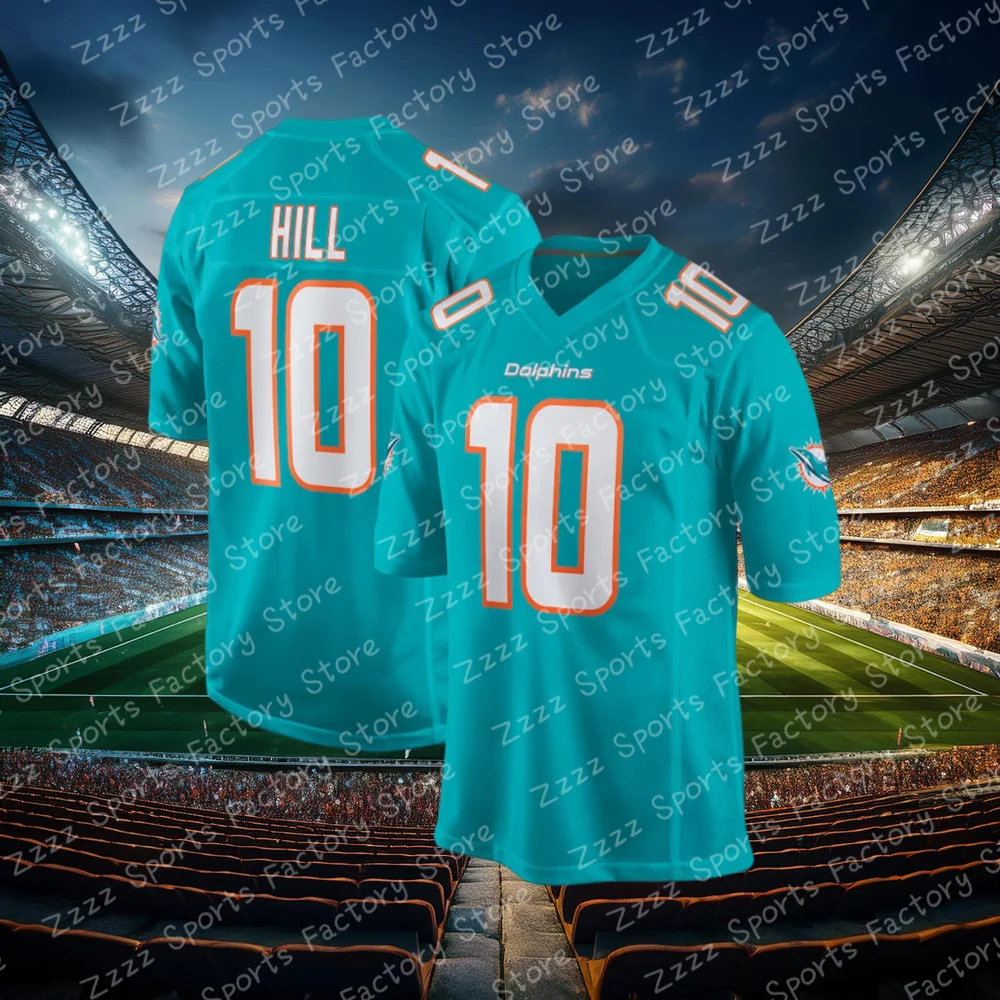 Jersey No. 10 Tyreek Hill Miami Dolphins Summer Short-Sleeved Jersey Outdoor Youth Training Sports Wear Shirt Tops Men's Clothes