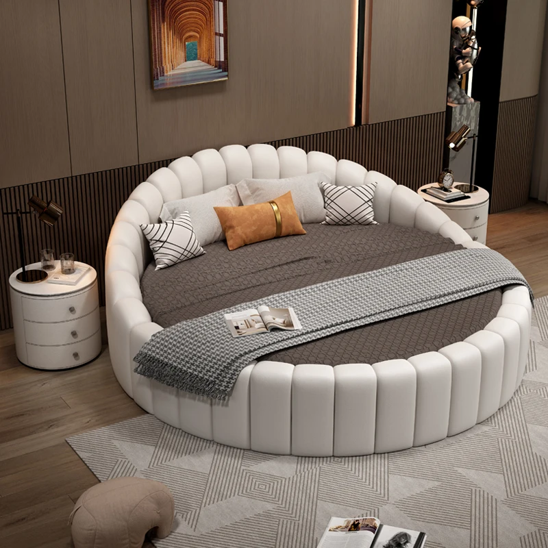 

Princess Soft Leather Double Bed Modern Luxury Loft White Adults Double Bed Frame Mattress Lit 2 Personnes Furniture For Bedroom