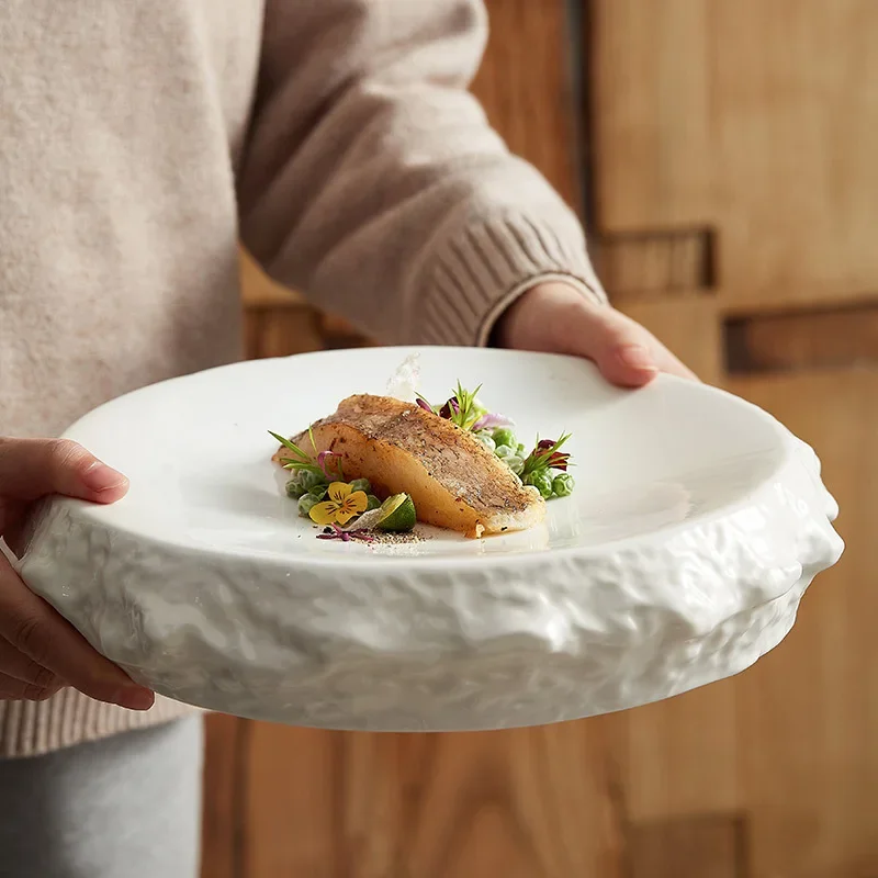 Rock Pattern Deep Household Ceramic Soup Bowl Creative Characteristic Hotel High-Grade Cold Dish Bowl Salad Bowl Swing Plate