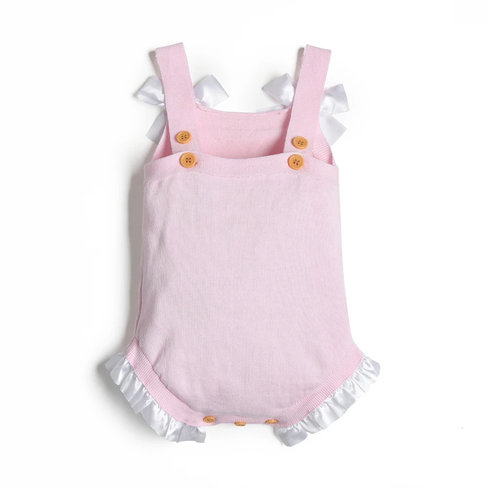 2024 Baby Girls Rompers Kintted Pink Cotton Princess Jumpsuit Bow Sleeveless Infant Kids Climb Children Clothing Bodysuit 3-24m