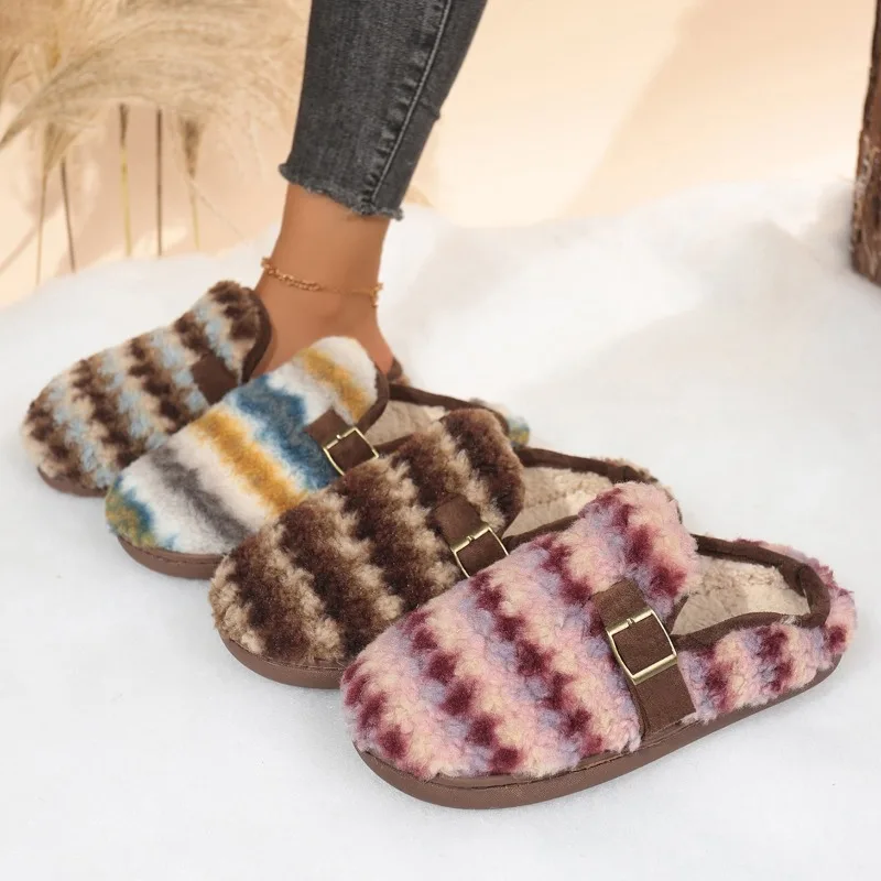 

Women Slippers Retro Autumn Winter Warm Soft-soled Cotton Shoes Fashion Outer Wear Style Women Cotton Slippers Women