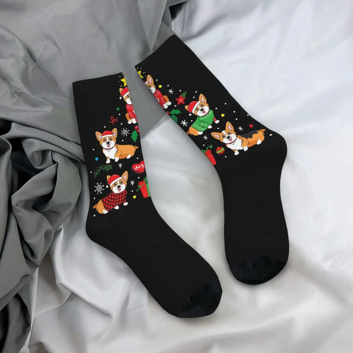 All Seasons Crew Stockings Corgi Christmas Ornament Tree Socks Casual Long Socks for Men Women Christmas Gifts