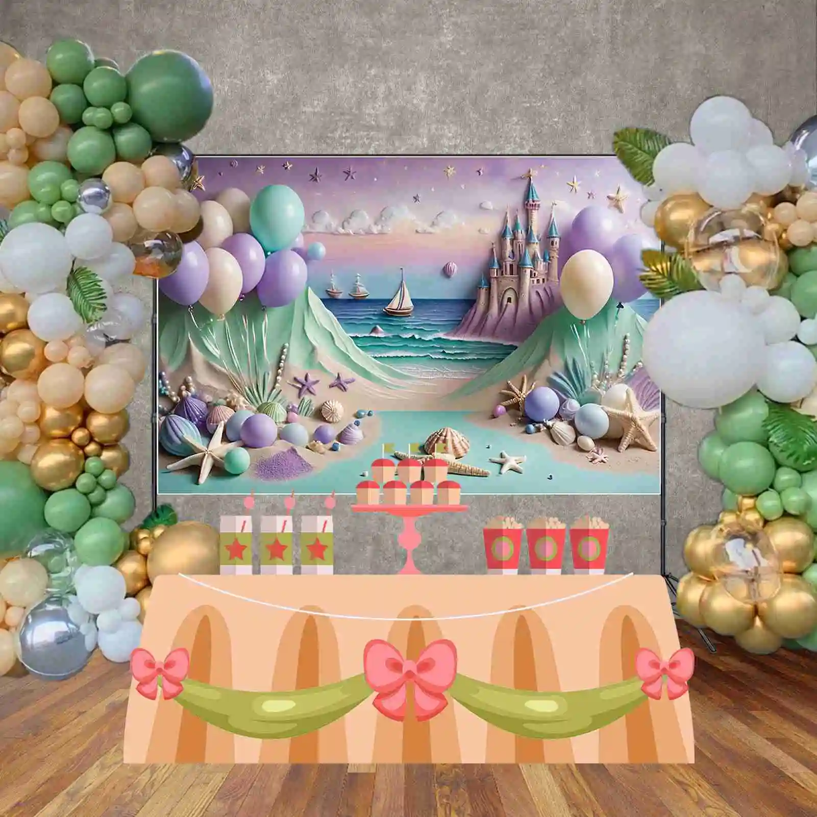 MOON.QG Summer Princess One Birthday Background Girls Beach Boat Ship fondali decorazione personalizzata per feste forniture per fotochiamate